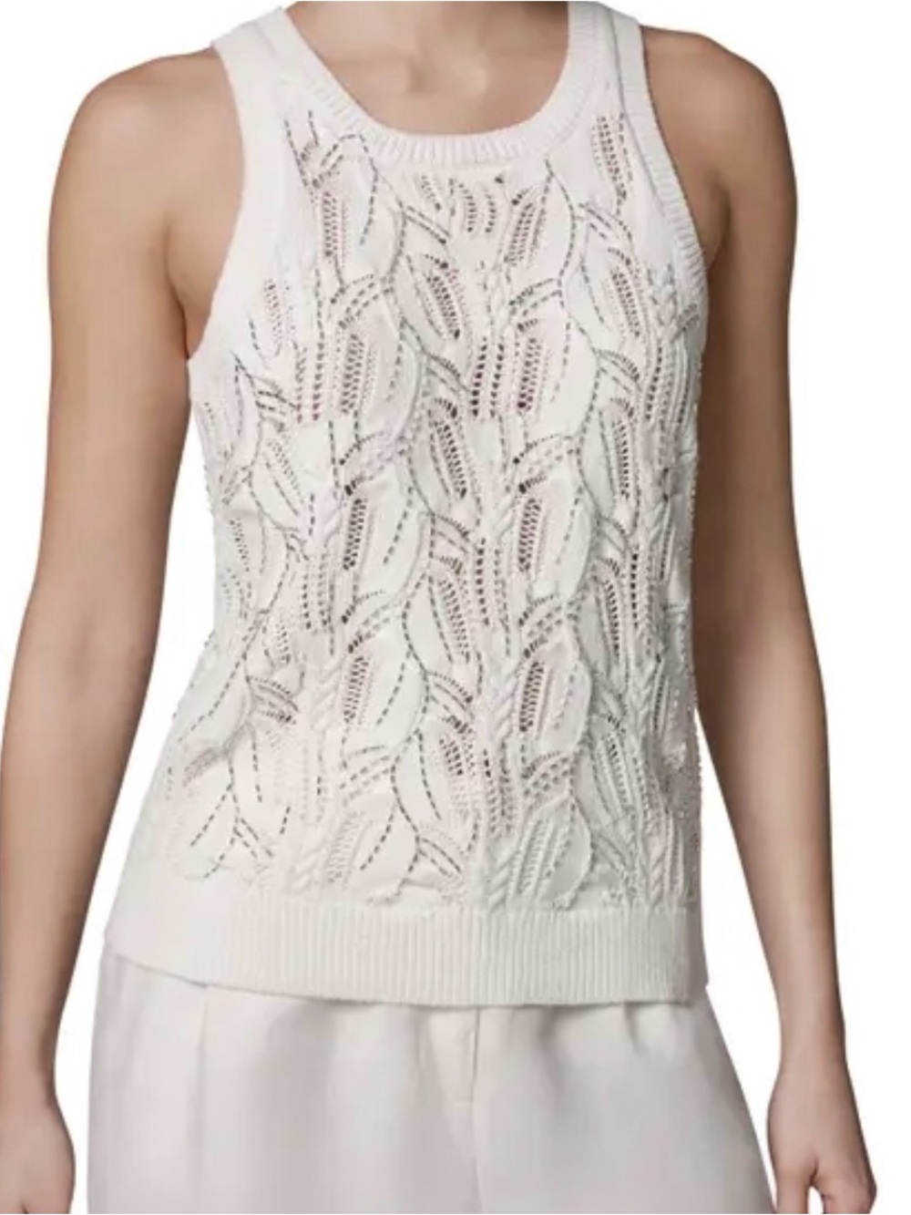 Sleeveless Openwork Knit Tank Top in Ivory